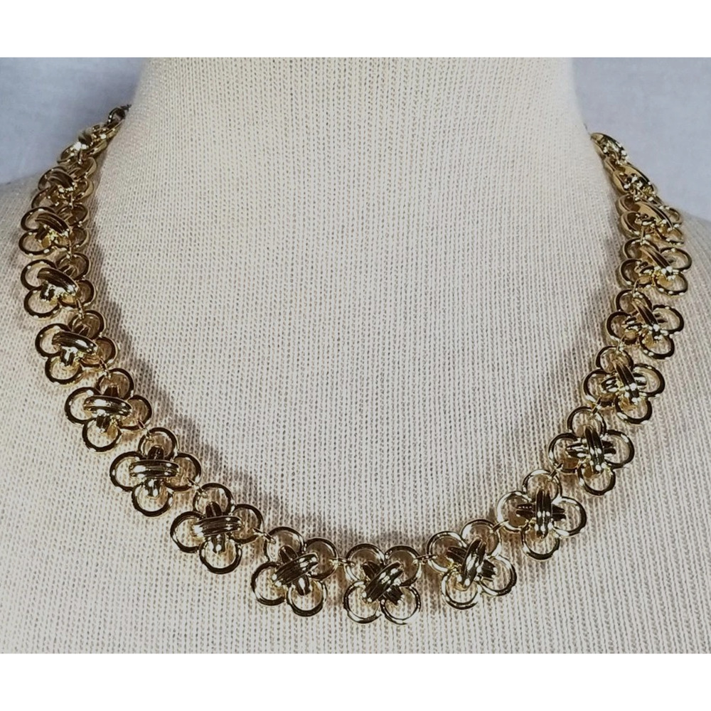Talbots gold tone chunky clover link cross bar ajustable chain necklace vintage